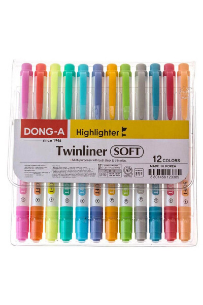 Donga Twinliner Soft 12 цветов флуоресцентный двусторонний - 2