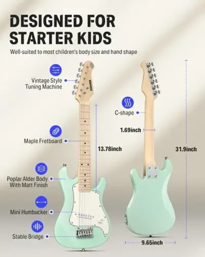 Donner 30 Inch Junior Electric Guitar Beginner Kit ST Style Mini Electric Guitar Starter Package for Teens with Amp, 600D Bag, Tuner, Picks, Cable, Strap, Extra Strings DSJ-100 - 5
