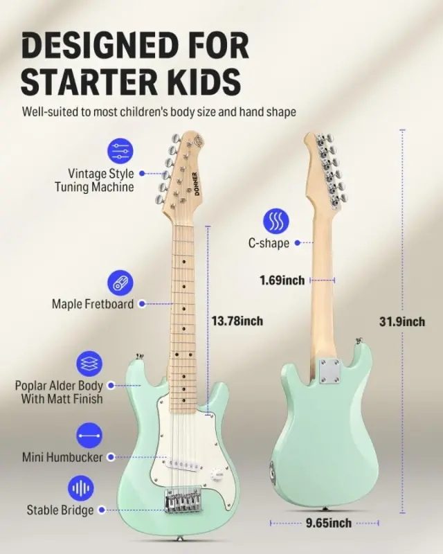 Donner 30 Inch Junior Electric Guitar Beginner Kit ST Style Mini Electric Guitar Starter Package for Teens with Amp, 600D Bag, Tuner, Picks, Cable, Strap, Extra Strings DSJ-100 - 4