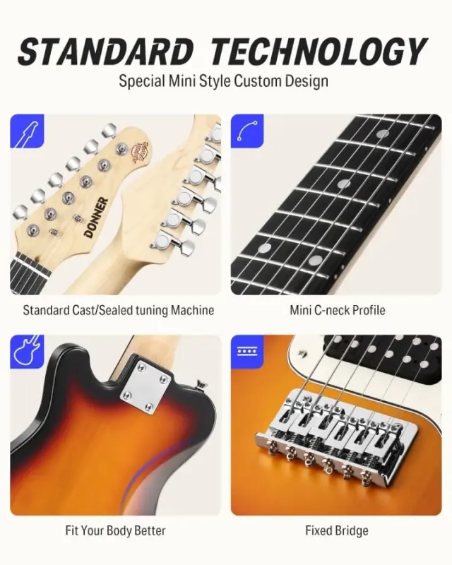 Donner 30 Inch Kids Electric Guitar Beginner Kit TL Style Mini Electric Guitar for Kids with Amp, 600D Bag, Tuner, Picks, Cable, Strap and Extra Strings, DTJ-100S, Sunburst - 4