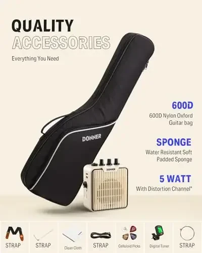 Donner 30 Inch Kids Electric Guitar Beginner Kits ST Style Mini Electric Guitar for Boys Girls with Amp, 600D Bag, Tuner, Picks, Cable, Strap, Extra Strings, DSJ-100, Red - 3