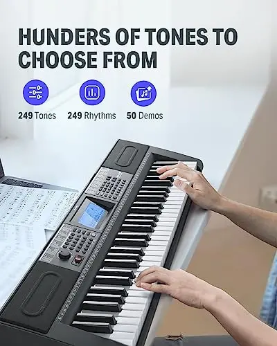 Donner 61 Ta'limli Pianino Klaviaturasi, 249 Ovozli Elektrik Pianino Klaviatura To'plami, 249 Ritm Modullari - Pianino Stands, O'rindiq, Mikrofon, Yangi Boshlanuvchilar Uchun Sovg'a, Qora (DEK-610S) - 2