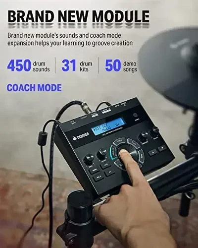 Donner DED-200 Elektr Baraban To'plami, Jim Mesh Baraban Padlari, 2 Bo'g'iq Simbal, 31 To'plam va 450+ Tovush, Taxta, Quloqchinlar, tayoqchalar, USB MIDI, Melodics Darslari (5 Pad, 3 Simbal) 
