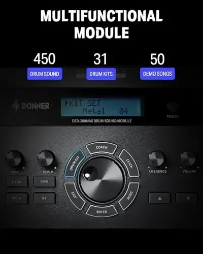 Donner DED-200 MAX elektron baraban to'plami, sanoat standartidagi to'r boshli, 10 dyuymli nog'ora, 8 dyuymli tom, 10 dyuymli tom, 12 dyuymli zarba, optimal ishlash va his qilish uchun 450 dan ortiq haqiqiy ovozlar YANGI - 3