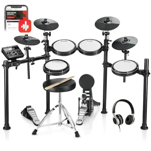 Donner DED-200X Electronic Drum Set, Electric Drum Kit with Quiet Mesh Drum Pads, 2 Cymbals w/Choke, 31 Kits and 450+ Sounds, Throne, Headphones, Sticks, USB MIDI, Melodics Lessons (5 Pads, 4 Cymbals) - 6