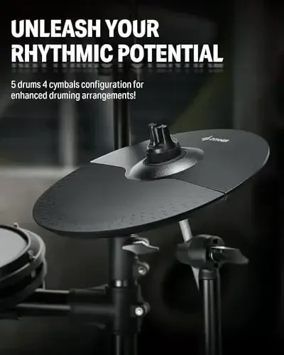 Donner DED-200X Electronic Drum Set, Electric Drum Kit with Quiet Mesh Drum Pads, 2 Cymbals w/Choke, 31 Kits and 450+ Sounds, Throne, Headphones, Sticks, USB MIDI, Melodics Lessons (5 Pads, 4 Cymbals) - Donner (1)