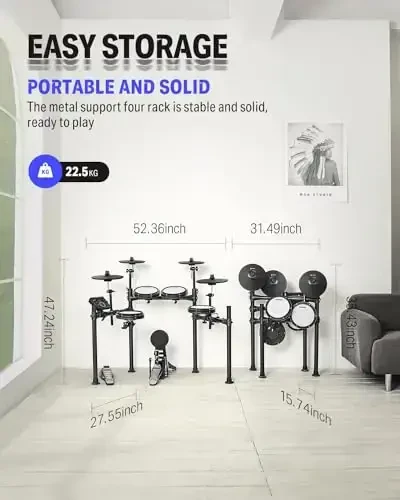 Donner DED-200X Electronic Drum Set, Electric Drum Kit with Quiet Mesh Drum Pads, 2 Cymbals w/Choke, 31 Kits and 450+ Sounds, Throne, Headphones, Sticks, USB MIDI, Melodics Lessons (5 Pads, 4 Cymbals) - 5