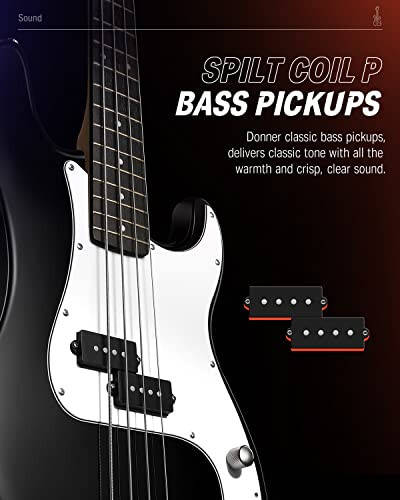 Donner Electric Bass Guitar 4 Strings Full-Size Standard Bass PB-Style Beginner Kit Black for Starter with Free Online Lesson Gig Bag Guitar Strap and Guitar Cable, DPB-510D - 2