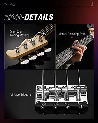 Donner Electric Bass Guitar 4 Strings Full-Size Standard Bass PB-Style Beginner Kit Black for Starter with Free Online Lesson Gig Bag Guitar Strap and Guitar Cable, DPB-510D - 5