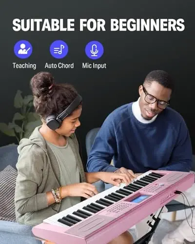 Donner Keyboard Piano 61 Key, Electric Keyboard Kit with 249 Voices, 249 RhytModazones - Includes Piano Stand, Stool, Microphone, Gift for Beginners, Pink(DEK-610S) - 4