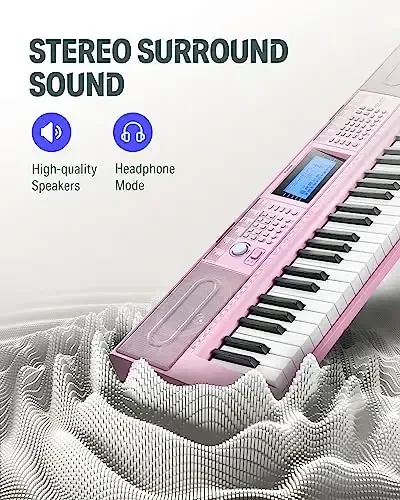 Donner Keyboard Piano 61 Key, Electric Keyboard Kit with 249 Voices, 249 RhytModazones - Includes Piano Stand, Stool, Microphone, Gift for Beginners, Pink(DEK-610S) - 6