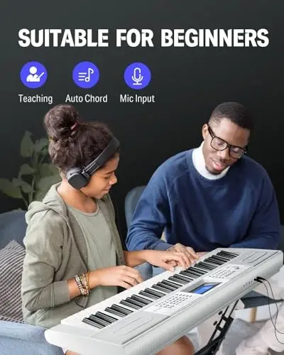 Donner Keyboard Piano 61 Key, Electric Keyboard Kit with 249 Voices, 249 RhytModazones - Includes Piano Stand, Stool, Microphone, Gift for Beginners, White(DEK-610S) - 4