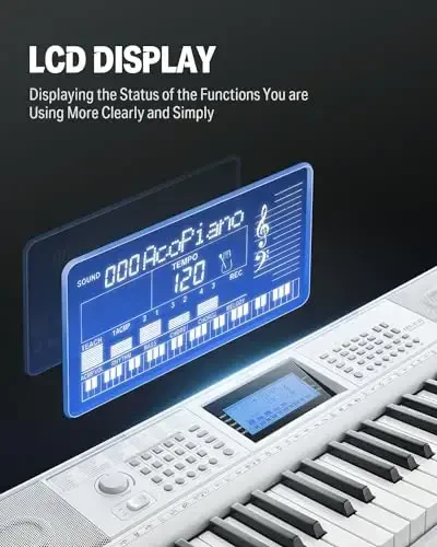 Donner Keyboard Piano 61 Key, Electric Keyboard Kit with 249 Voices, 249 RhytModazones - Includes Piano Stand, Stool, Microphone, Gift for Beginners, White(DEK-610S) - 3