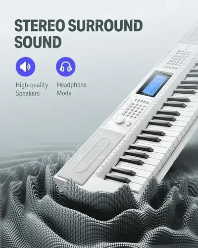 Donner Keyboard Piano 61 Key, Electric Keyboard Kit with 249 Voices, 249 RhytModazones - Includes Piano Stand, Stool, Microphone, Gift for Beginners, White(DEK-610S) - 5