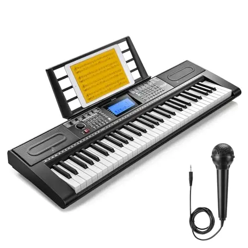 Donner Keyboard Piano, 61 Key Piano Keyboard for Beginner/Professional, Electric Keyboard Kit with 249 Voices, 249 RhytModazones - Includes Music Stand, Microphone, Black (DEK-610S) 