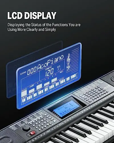 Donner Keyboard Piano, 61 tugmali pianino klaviaturasi boshlang'ich/professional uchun, 249 ovozli, 249 ritmodazonli elektr klaviatura to'plami - notalar turgan joy, mikrofon, qora (DEK-610S) o'z ichiga oladi - 4