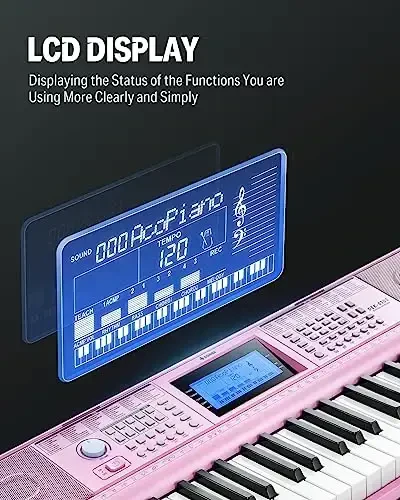 Donner Keyboard Piano 61 Key, Electric Keyboard Kit with 249 Voices, 249 RhytModazones - Includes Piano Stand, Stool, Microphone, Gift for Beginners, Pink(DEK-610S) - 3