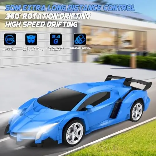 Britik Transform Remote Control Car Toy for Kids 4 5 6 7 8, Remote Control Car for Boys 4-7, Transform Cars for Boys 4-6, Toy Car 5 Year Old Boy, Toys for 3 4 5 6 7 8 9 10 11 12 Years Old Boy, Blue 