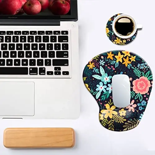 DOOKE Ergonomic Mouse Pad with Wrist Support,Mouse Pads with Non-Slip PU Base for Home Office Working Studying Easy Typing & Pain Relief Watercolor Floral - 6