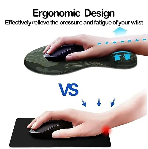 DOOKE Ergonomic Mouse Pad with Wrist Support and Coaster,Mouse Pads with Non-Slip PU Base for Home Office Working Studying Easy Typing & Pain Relief Green Leaf - 2