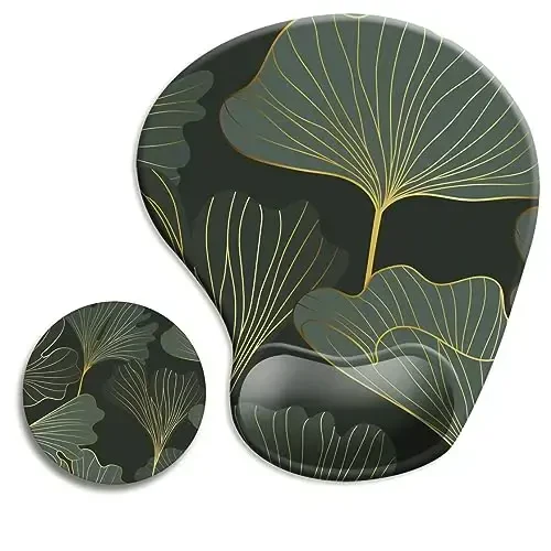 DOOKE Ergonomic Mouse Pad with Wrist Support and Coaster,Mouse Pads with Non-Slip PU Base for Home Office Working Studying Easy Typing & Pain Relief Green Leaf 