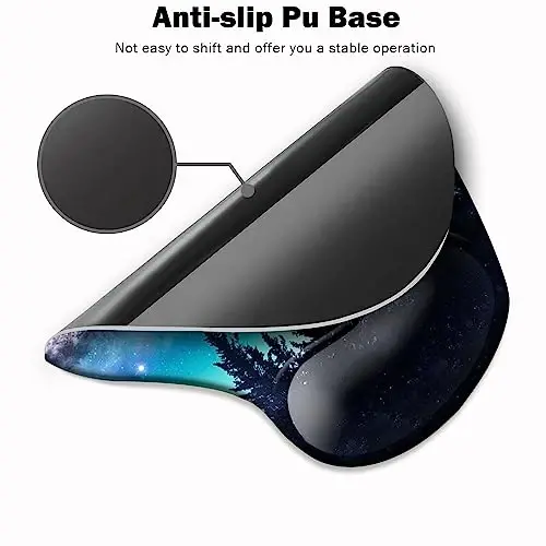 DOOKE Ergonomic Mouse Pad with Wrist Support and Coaster,Mouse Pads with Non-Slip PU Base for Home Office Working Studying Easy Typing & Pain Relief Night Forest - 3