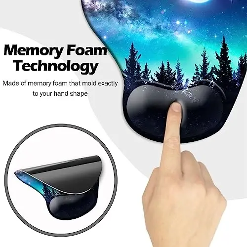 DOOKE Ergonomic Mouse Pad with Wrist Support and Coaster,Mouse Pads with Non-Slip PU Base for Home Office Working Studying Easy Typing & Pain Relief Night Forest - 4