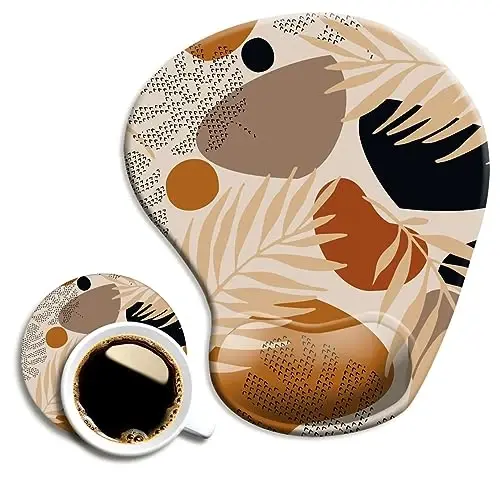 DOOKE Ergonomic Mouse Pad with Wrist Support and Coaster,Mouse Pads with Non-Slip PU Base for Home Office Working Studying Easy Typing & Pain Relief Boho 