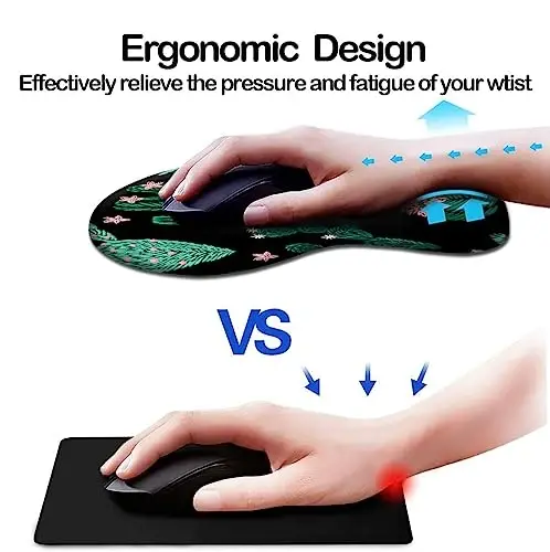 DOOKE Ergonomic Mouse Pad with Wrist Support and Coaster,Mouse Pads with Non-Slip PU Base for Home Office Working Studying Easy Typing & Pain Relief Cute Cactus - 2
