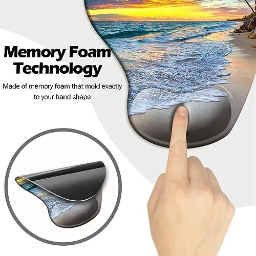DOOKE Ergonomic Mouse Pad with Wrist Support and Coaster,Mouse Pads with Non-Slip PU Base for Home Office Working Studying Easy Typing & Pain Relief Natural Beach - 4