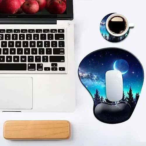 DOOKE Ergonomic Mouse Pad with Wrist Support and Coaster,Mouse Pads with Non-Slip PU Base for Home Office Working Studying Easy Typing & Pain Relief Night Forest - 6