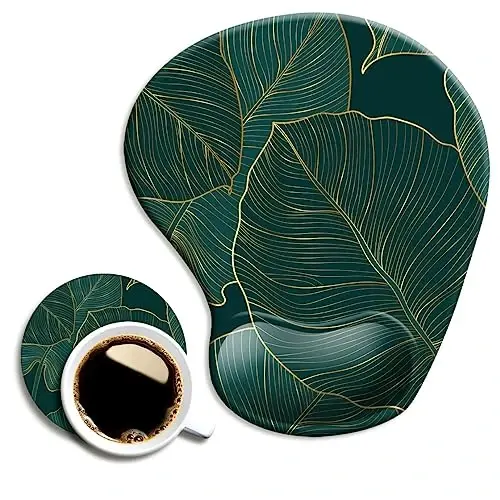 DOOKE Ergonomic Mouse Pad with Wrist Support and Coaster,Mouse Pads with Non-Slip PU Base for Home Office Working Studying Easy Typing & Pain Relief Plants 