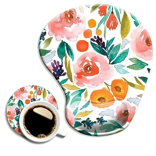 DOOKE Ergonomic Mouse Pad with Wrist Support and Coaster,Mouse Pads with Non-Slip PU Base for Home Office Working Studying Easy Typing & Pain Relief Pretty Floral - 1