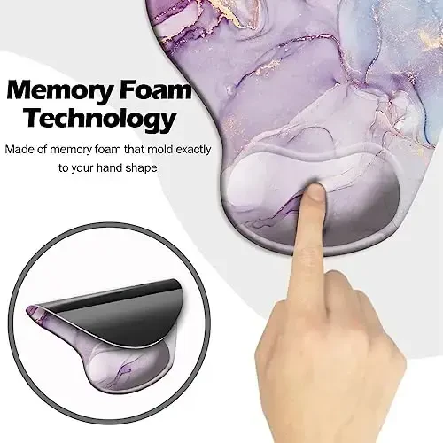 DOOKE Ergonomic Mouse Pad with Wrist Support and Coaster,Mouse Pads with Non-Slip PU Base for Home Office Working Studying Easy Typing & Pain Relief Purple Marbling - 4