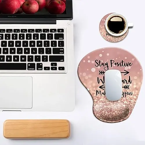 DOOKE Ergonomic Mouse Pad with Wrist Support and Coaster,Mouse Pads with Non-Slip PU Base for Home Office Working Studying Easy Typing & Pain Relief Stay Positive - 6