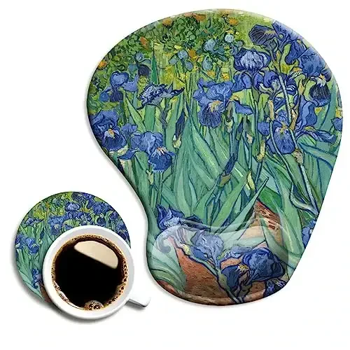 DOOKE Ergonomic Mouse Pad with Wrist Support and Coaster,Mouse Pads with Non-Slip PU Base for Home Office Working Studying Easy Typing & Pain Relief Van Gogh Irises - 1