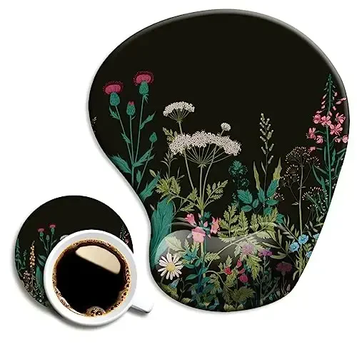 DOOKE Ergonomic Mouse Pad with Wrist Support and Coaster,Mouse Pads with Non-Slip PU Base for Home Office Working Studying Easy Typing & Pain Relief Weeds - 1