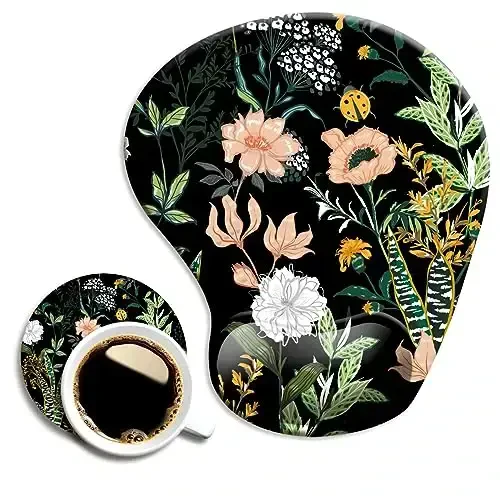 Dooke Ergonomic Mouse Pad with Wrist Support, Cute Mouse Pads with Non-Slip PU Base for Home Office Working Studying Easy Typing & Pain Relief Black Floral - DOOKE