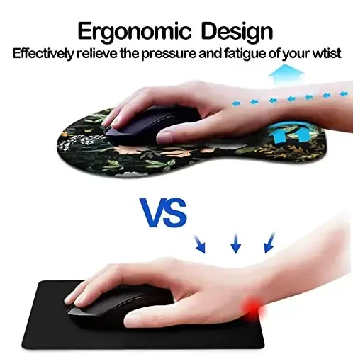 Dooke Ergonomic Mouse Pad with Wrist Support, Cute Mouse Pads with Non-Slip PU Base for Home Office Working Studying Easy Typing & Pain Relief Black Floral - DOOKE (1)