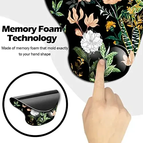 Dooke Ergonomic Mouse Pad with Wrist Support, Cute Mouse Pads with Non-Slip PU Base for Home Office Working Studying Easy Typing & Pain Relief Black Floral - 5