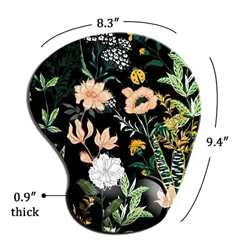Dooke Ergonomic Mouse Pad with Wrist Support, Cute Mouse Pads with Non-Slip PU Base for Home Office Working Studying Easy Typing & Pain Relief Black Floral - 6