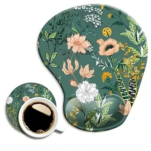 Dooke Ergonomic Mouse Pad with Wrist Support, Cute Mouse Pads with Non-Slip PU Base for Home Office Working Studying Easy Typing & Pain Relief Dark Green Floral - 1