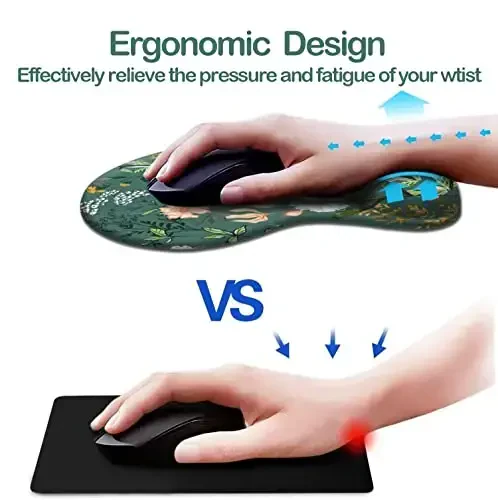 Dooke Ergonomic Mouse Pad with Wrist Support, Cute Mouse Pads with Non-Slip PU Base for Home Office Working Studying Easy Typing & Pain Relief Dark Green Floral - 2