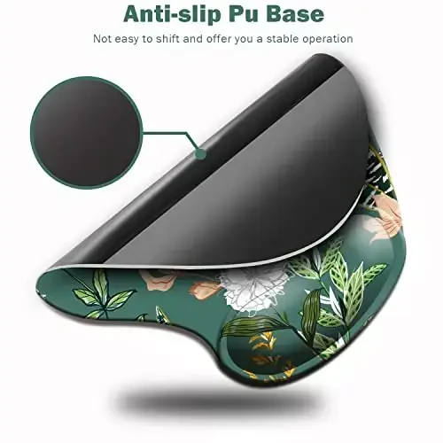 Dooke Ergonomic Mouse Pad with Wrist Support, Cute Mouse Pads with Non-Slip PU Base for Home Office Working Studying Easy Typing & Pain Relief Dark Green Floral - 3