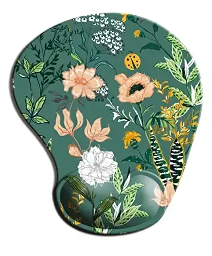 Dooke Ergonomic Mouse Pad with Wrist Support, Cute Mouse Pads with Non-Slip PU Base for Home Office Working Studying Easy Typing & Pain Relief Dark Green Floral - 4