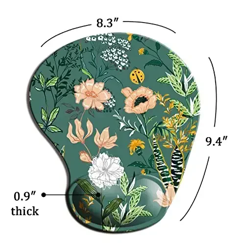 Dooke Ergonomic Mouse Pad with Wrist Support, Cute Mouse Pads with Non-Slip PU Base for Home Office Working Studying Easy Typing & Pain Relief Dark Green Floral - 6