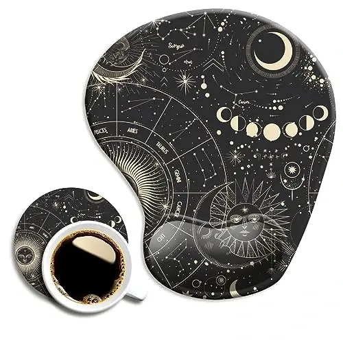 DOOKE Ergonomic Mouse Pad with Wrist Support, Cute Mouse Pads with Non-Slip Rubber Base for Home Office Working Studying Easy Typing & Pain Relief Moon Sun 