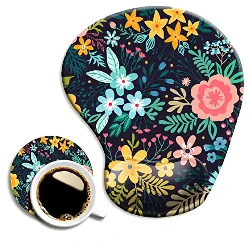 DOOKE Ergonomic Mouse Pad with Wrist Support,Mouse Pads with Non-Slip PU Base for Home Office Working Studying Easy Typing & Pain Relief Watercolor Floral 
