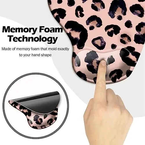 DOOKE Ergonomic Mouse Pad with Wrist Support and Coaster,Mouse Pads with Non-Slip PU Base for Home Office Working Studying Easy Typing & Pain Relief Leopard - 4