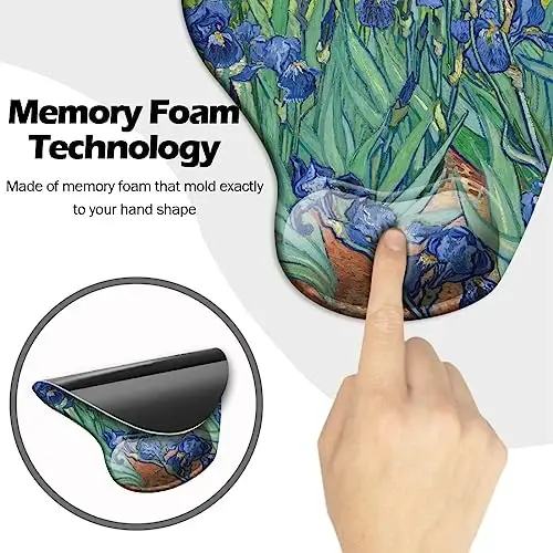 DOOKE Ergonomic Mouse Pad with Wrist Support and Coaster,Mouse Pads with Non-Slip PU Base for Home Office Working Studying Easy Typing & Pain Relief Van Gogh Irises - 4
